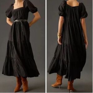 Anthropologie Tiered Puff Sleeve Maxi Dress - Size M